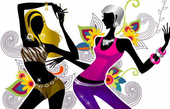 Two Girls Dancing on Floral Background Vector Illustration.jpg